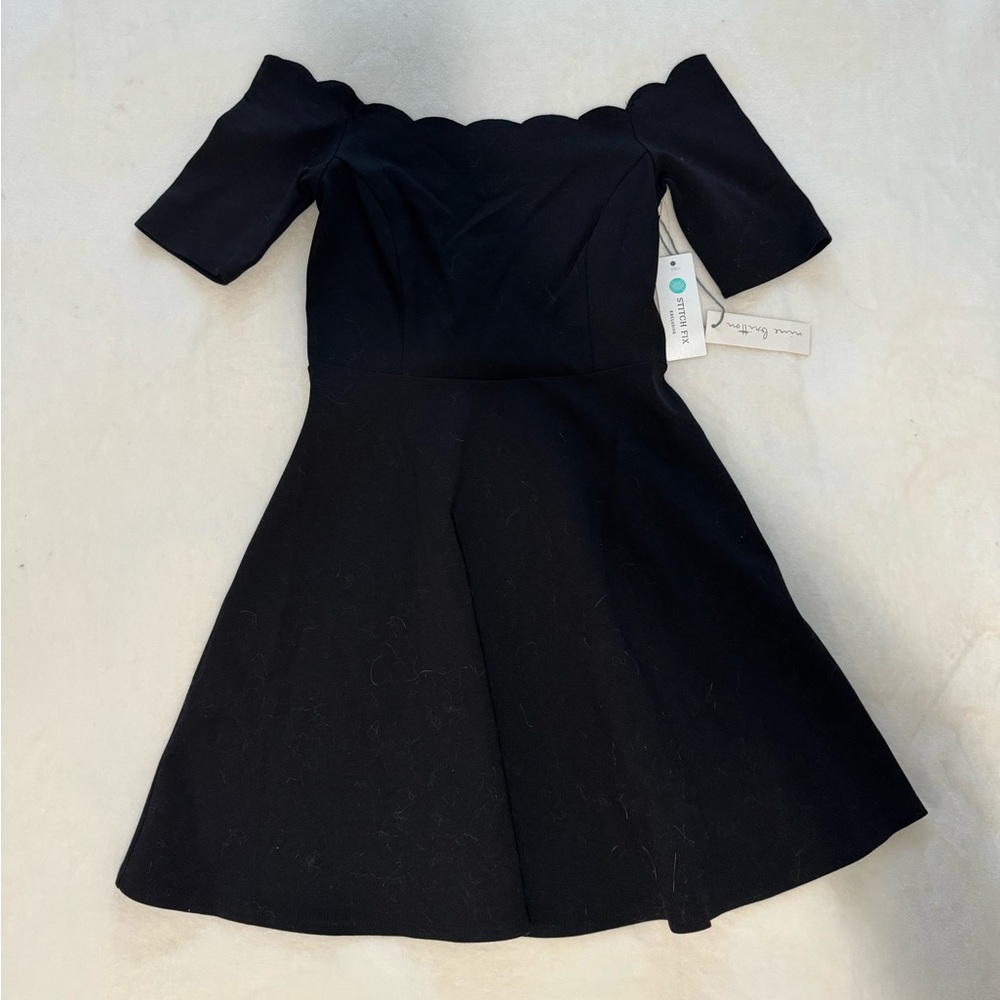 NWT Nine Britton Stitch Fix Scallop Flow Dress Off the Shoulder Black Holiday